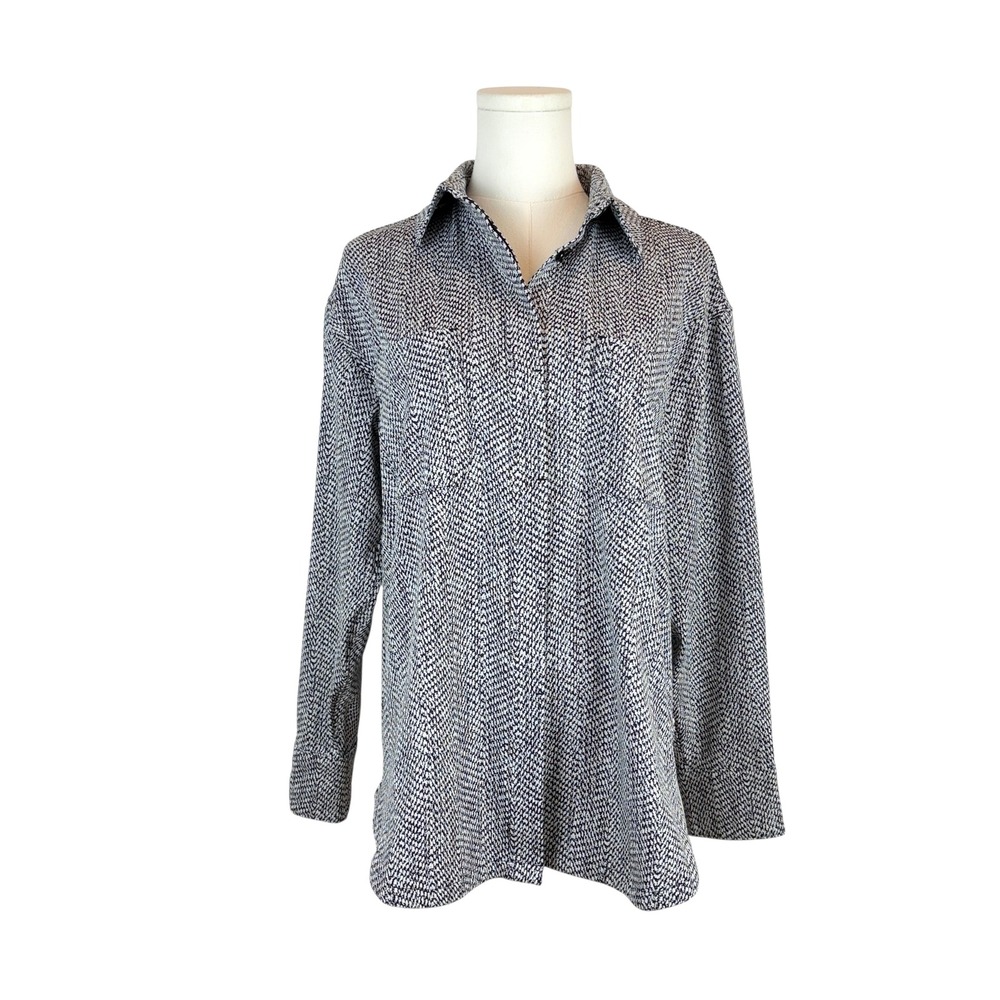 Athleta Black White Herringbone Oversized Button Up Braiden Shirt Jacket Sz XS - Picture 2 of 14